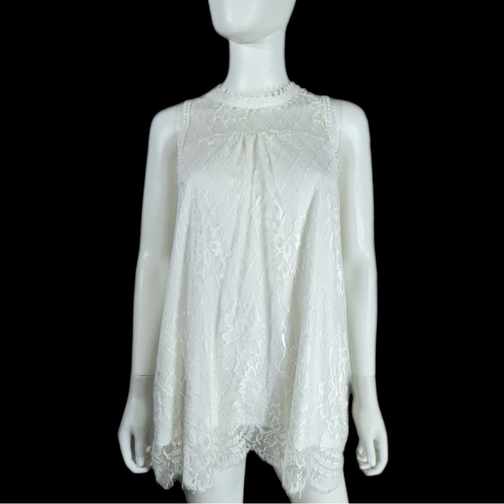 Wishful Park High Collar Sleeveless Lace Blouse